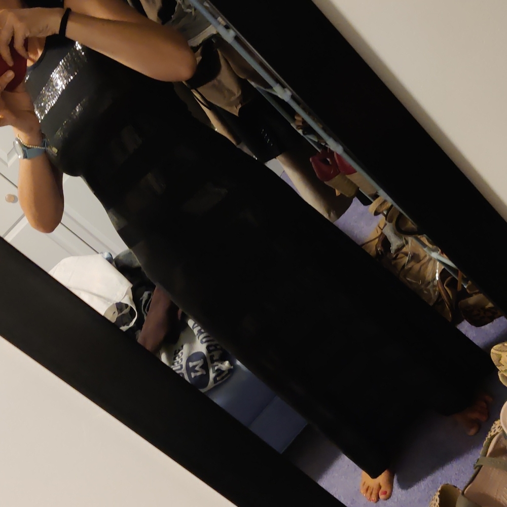 NWOT long sequin striped black dress